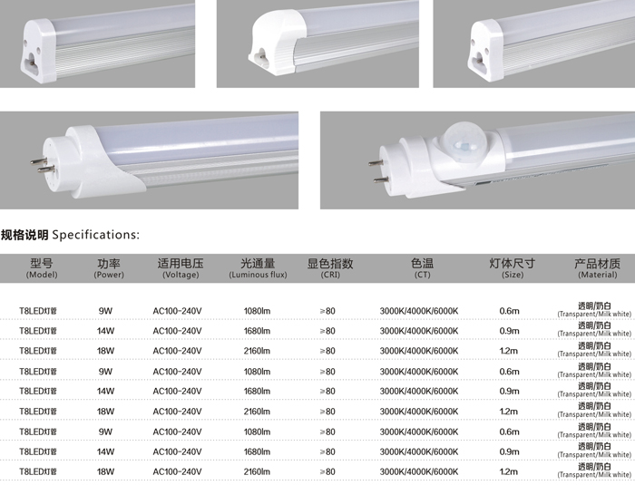 T8LED燈管規格說明